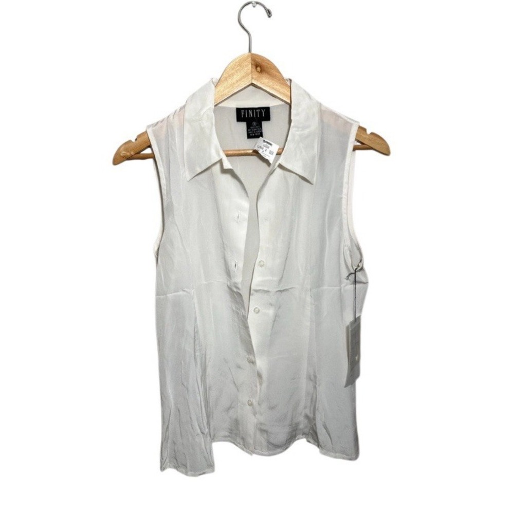 Vintage Finity Silk Sleeveless‎ Top Y2K 90s Sz 8  Classic Minimalist Button Flaw